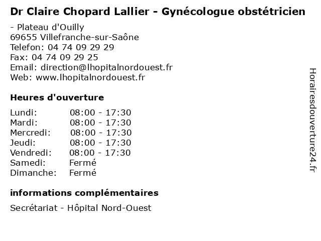 Horaires d ouverture Dr Claire Chopard Lallier Gyn cologue